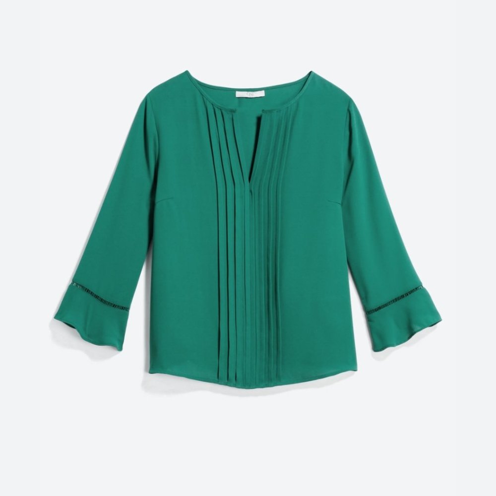Leola Pleated Front Bell Sleeve Blouse